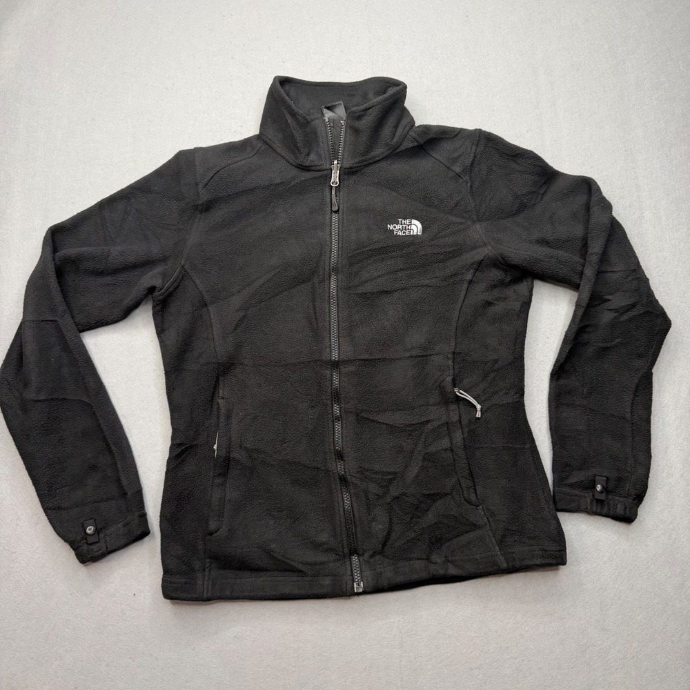 The North Face Womens Full Zip Fleece Jacket Black Size M Mock Neck Lightweight